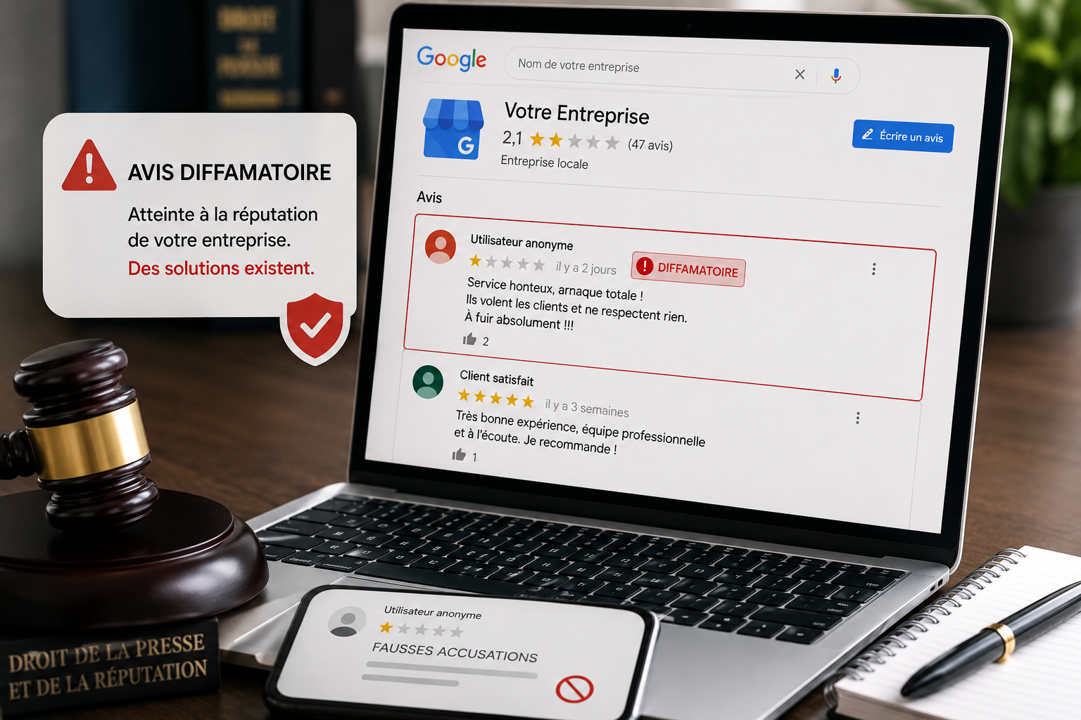 Avis Google diffamatoire